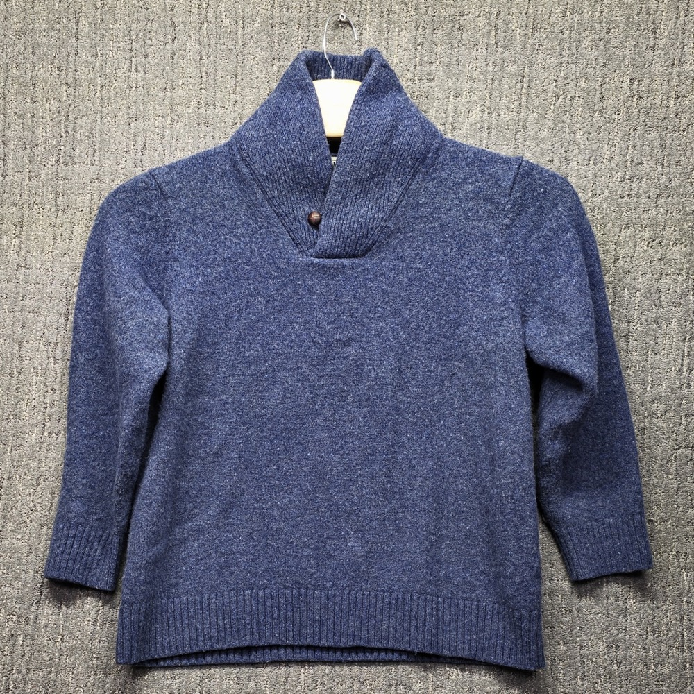 L.L. Bean Women's XXL Shetland Wool‎ Sweater Shawl Collar Elbow Patches Blue 2XL